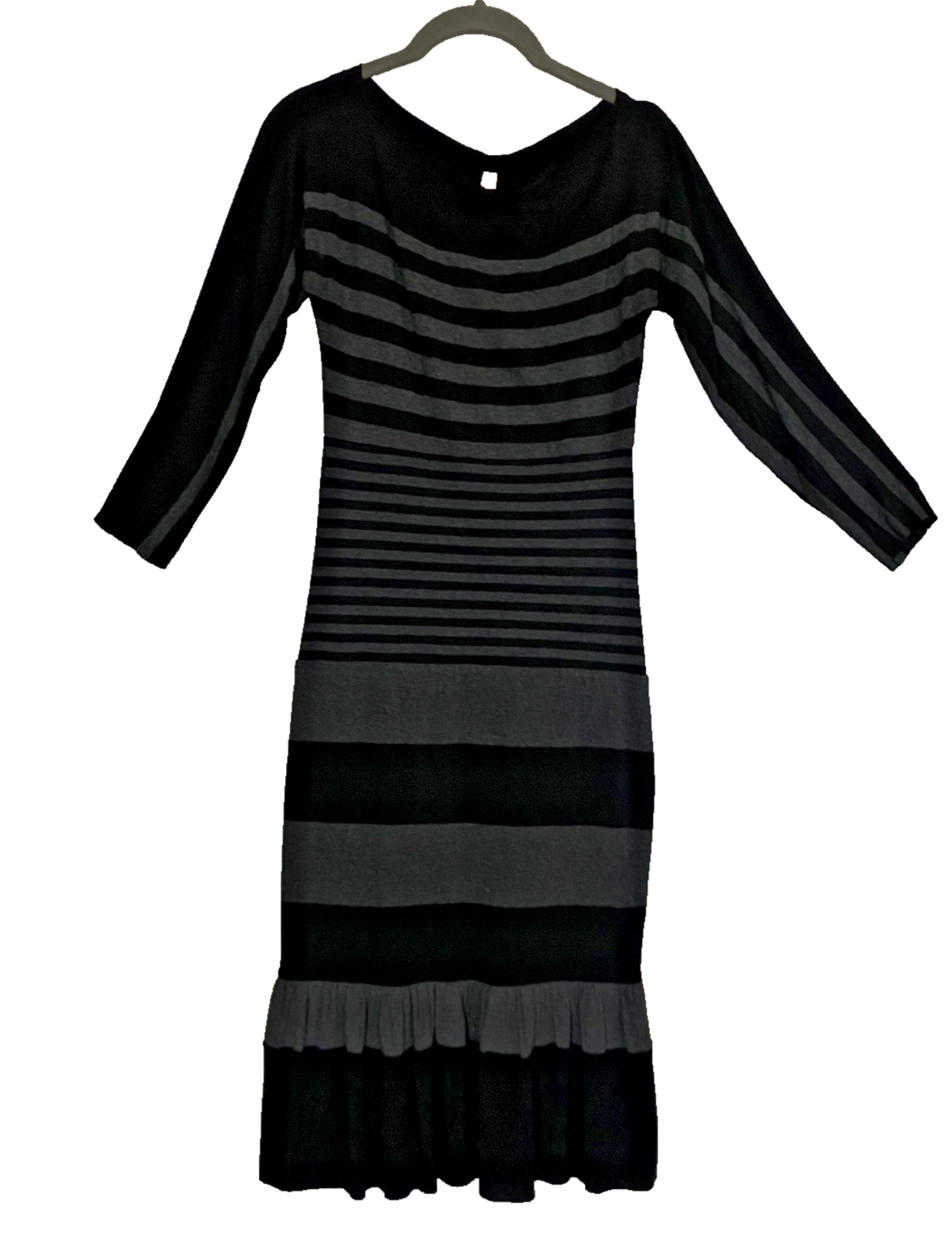 Bailey 44 Sheath Dress Black & Grey Striped Long Sleeve Stretch Ruffle Maxi Xs